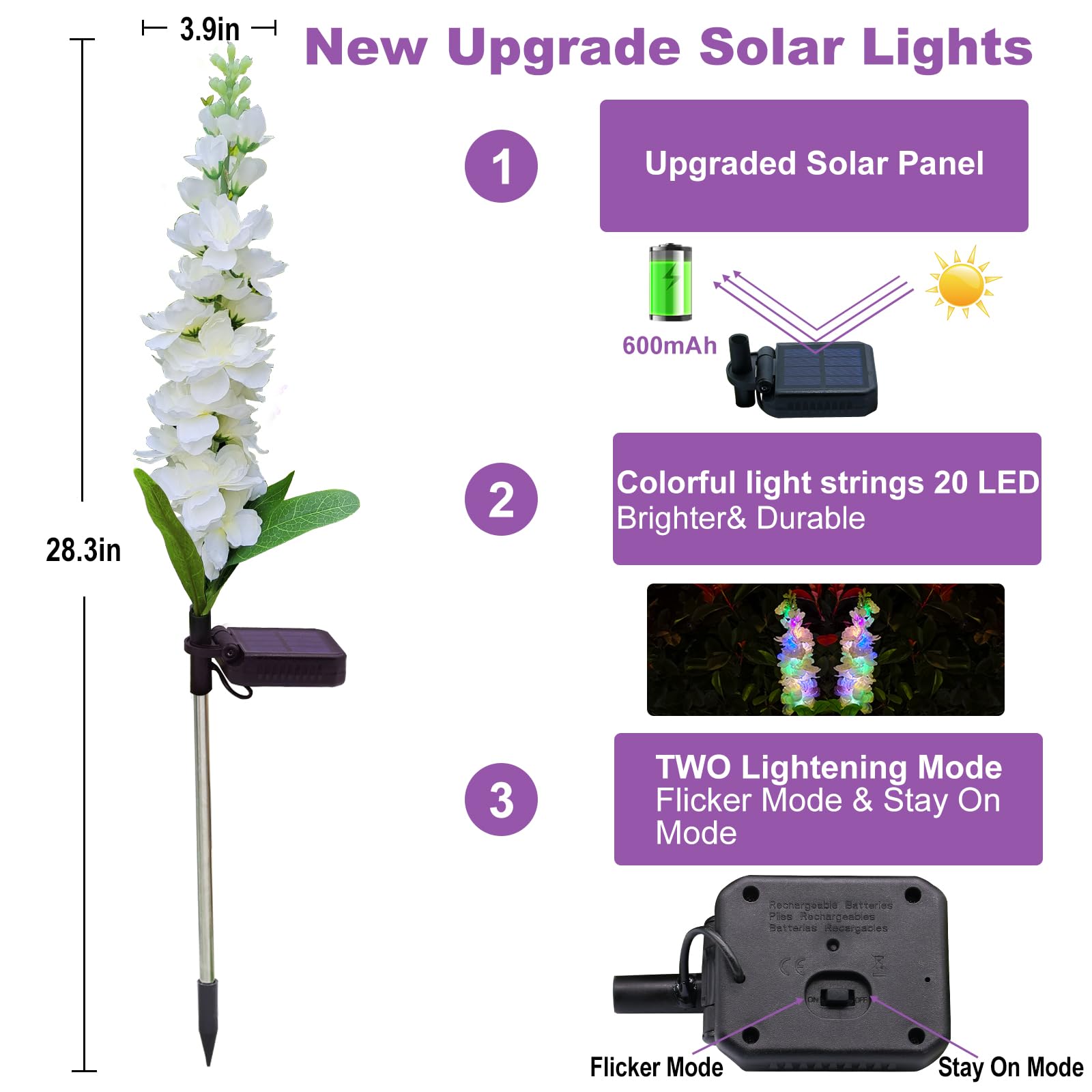Windpnn Luces Solares De Jardín, Luces Solares De Flores Con Flores Y Tallos Brillantes, Luces Solares Mejoradas De Diente De León Al Aire Libre Para Decoración De Jardín, Decoración De Patio