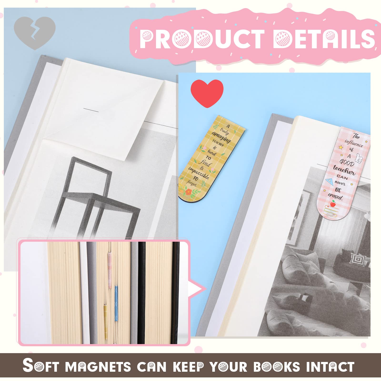 Gersoniel 32 Pcs Teacher Appreciation Gifts Bulk Teacher Magnetic Bookmarks Inspirational Page Clips Thank You Gifts for Employee Staff Xmas Stocking Stuffers for Women(Simple)
