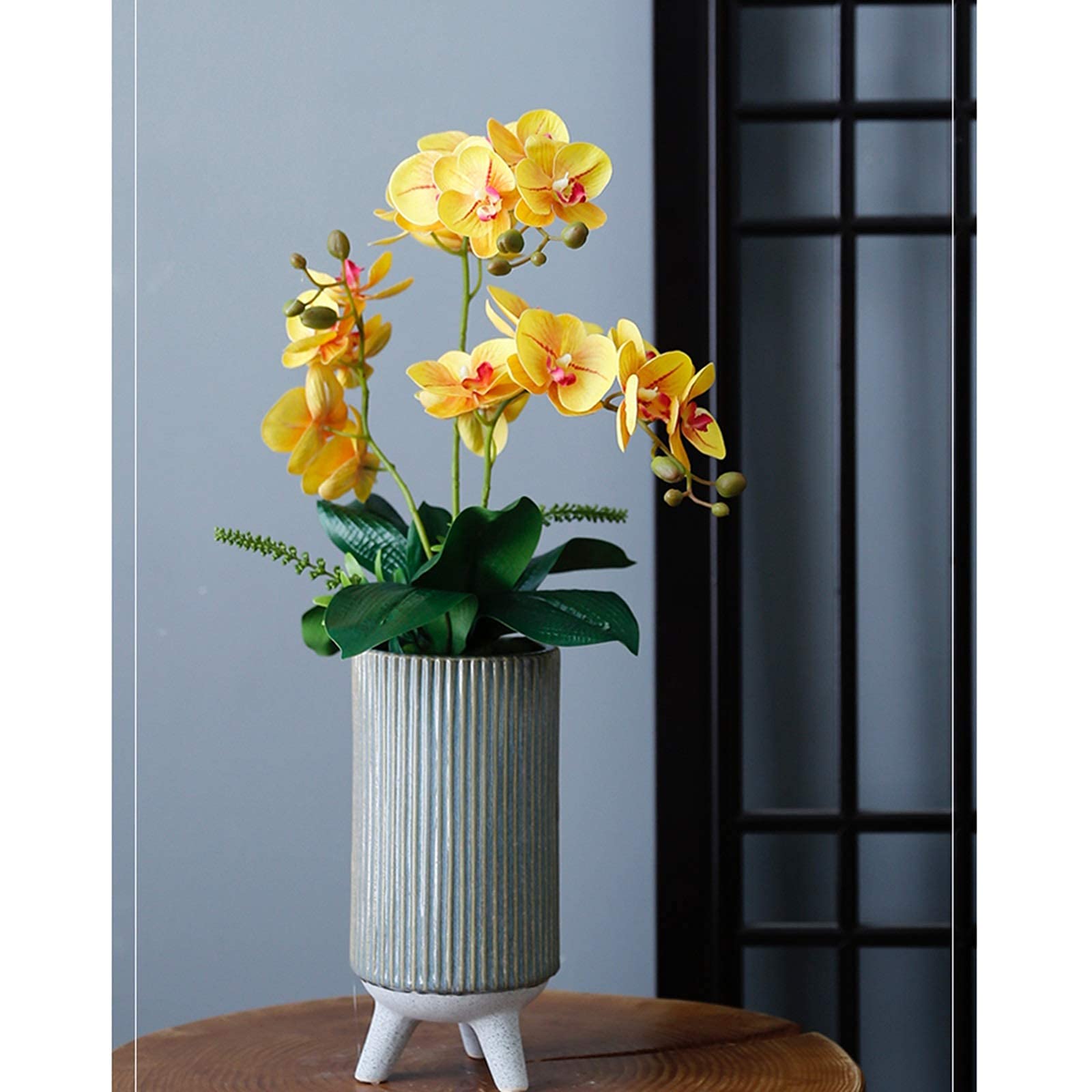 Fleurs artificielles Vintage Faux Phalaenopsis Orchidées Centres de Table Real Touch Petalscial Papillon Orchidées avec Vase Rétro pour Fête de Mariage/Chambre/Bureau Faux Fleur Interesting life