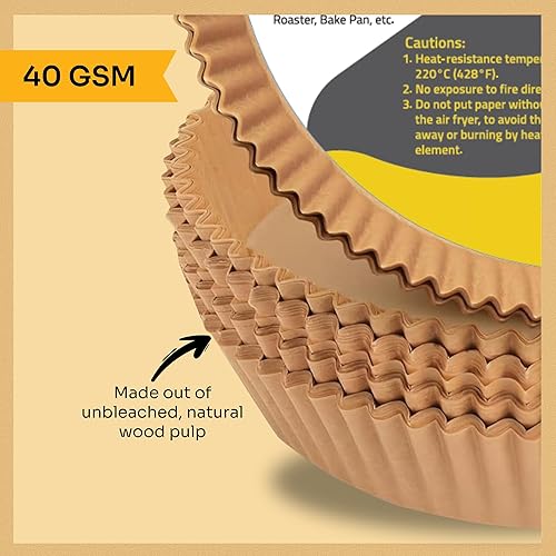 Miniatura 7 de Mindful Design Forros de Papel para Freidora de Aire, 125 Piezas, Papel Pergamino, Forro Desechable para Freidora de Aire para Microondas, Redondo