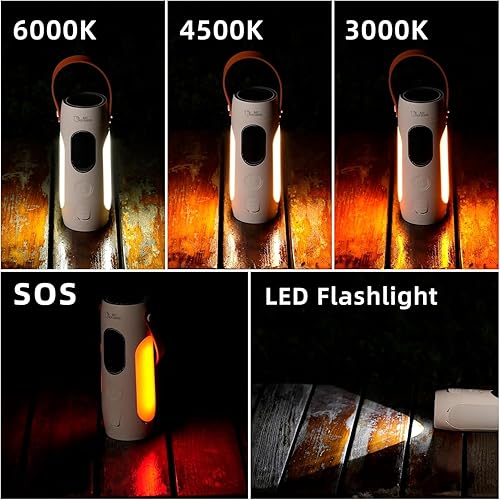 Miniatura 7 de Linterna plegable recargable con 2 altavoces Bluetooth, banco de energía de 10000 mAh, linterna portátil con gancho extraíble, IP54 impermeable,