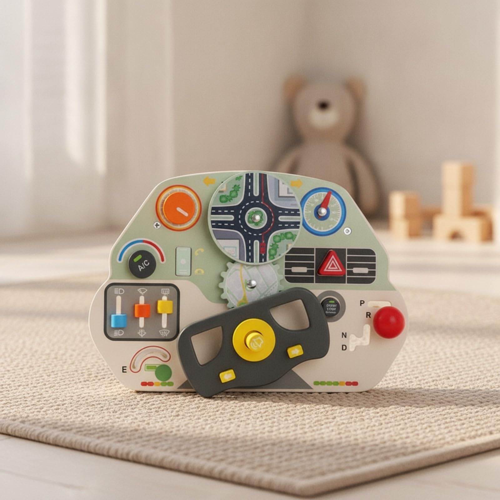Simulat di Guida per Bambini | Sviluppo Sensoriale, Busy Board in Legno, Motorio, Pannello con Forme Abbinate, per , Neonati