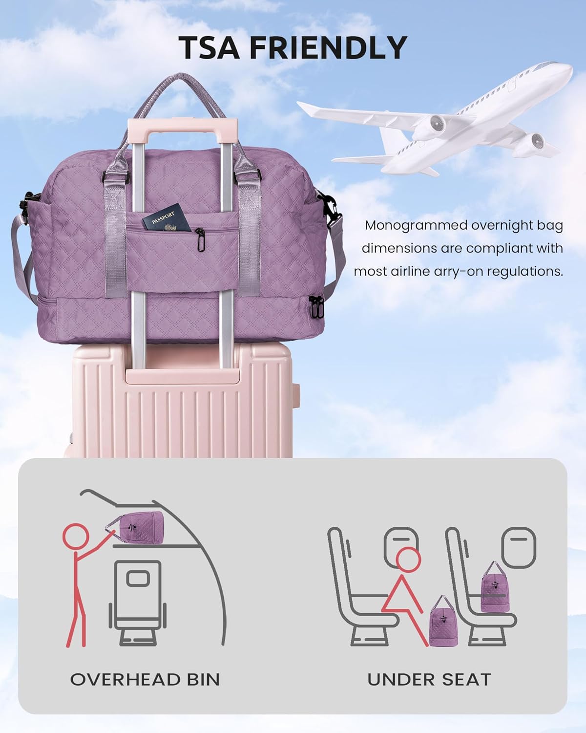 Girl Duffle Bag with Shoe Compartment, Tween Weekend Duffle Bag, Monogram Overnight Bag for Women with Trolley Sleeve & Wet Pocket, Letter Kids Travel Bag with Makeup Bag (Letter K) - Image 5