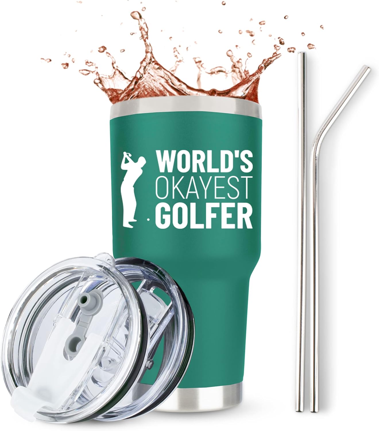 JENVIO Golf Gifts For Men | Worlds Okayest Golfer Insulated Stainless Steel Travel Tumbler Mug Including 2 Lids and 2 Straws | Funny Gag Cup Dad Father Husband Retirement Stuff Valentine's Day Gift