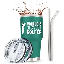 Golf Gifts For Men | Worlds Okayest Golfer Insulated Stainless Steel Travel Tumbler Mug Including 2 Lids and 2 Straws | Funny Gag Cup Dad Father Husband Retirement Stuff Valentines Day Gift