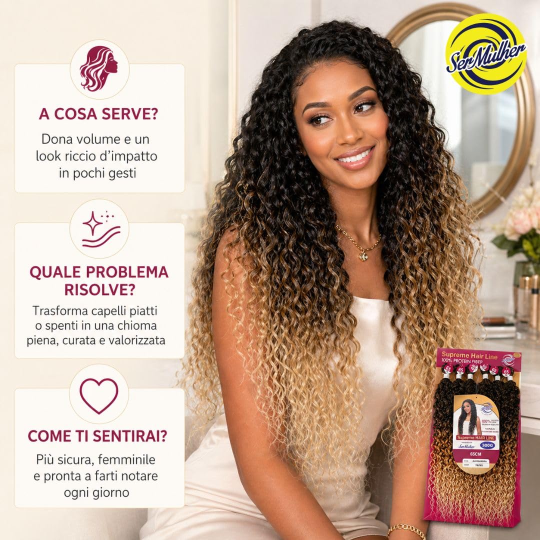 Extension Capelli Ricci e Mossi a Tessitura in Bioproteina, 300 gr, 100% Aspetto Naturale - Hair Texture IDEALI per Styling Ricci, Ondulati, Volume Naturale, 6x65 cm, ALESSANDRA (Dark Brown)