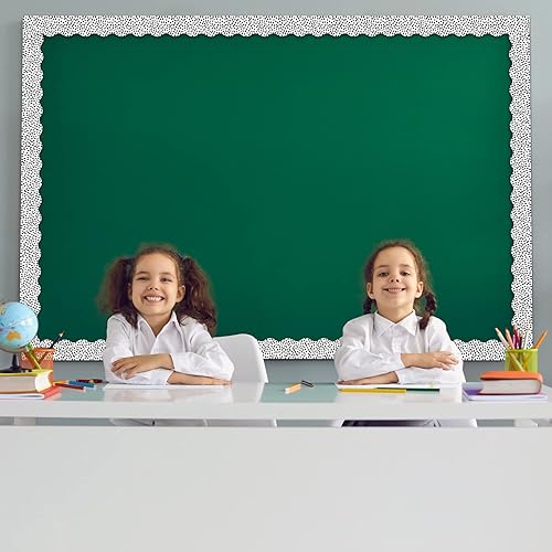 Vista 25 de Zonon 65 Feet Bulletin Board Borders Black and White Polka Dots Striped Grid Borders Decorative Straight Scalloped Wavy Rolled Trim Classroom Back