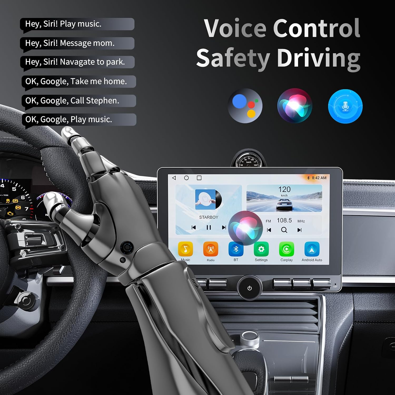 10.1 Inch Single DIN Car Stereo with Wireless Apple CarPlay & Android Auto, Floating Touchscreen Radio with Bluetooth, GPS, Physical Buttons & Volume Knob, Backup Camera Support