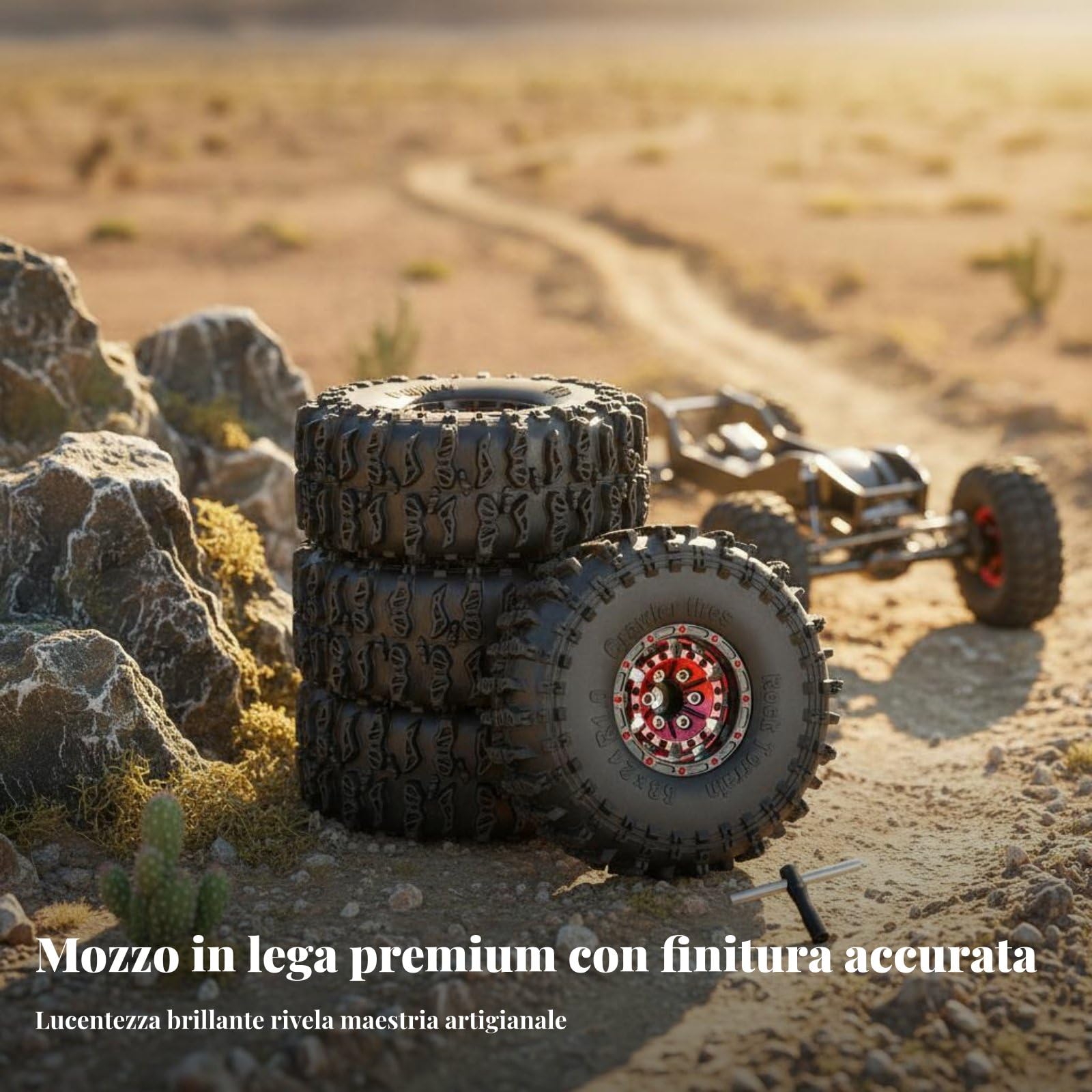 Mozzo Ruota in Lega Cerchi RC Ruote Crawler Pneumatici Tassellati Alluminio Bloccaggio Perline Trattenuta Gomma Controllo Migliorato Adatto per, Oro