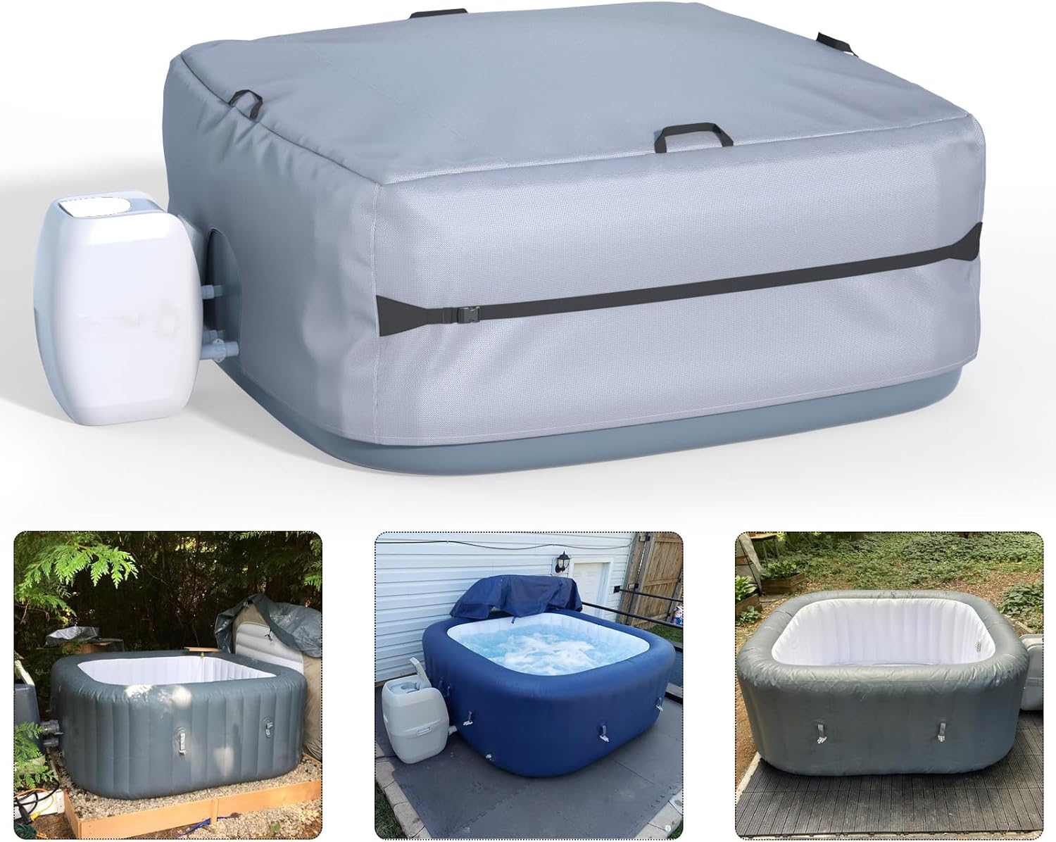 XCZ hot tub Insulation Cover, Outdoor spa Cover, Suitable for 71 inch Square Outdoor hot tub, Energy Saving, Waterproof, dustproof, Sun Protection. Gray (Full Coverage, Cover only)