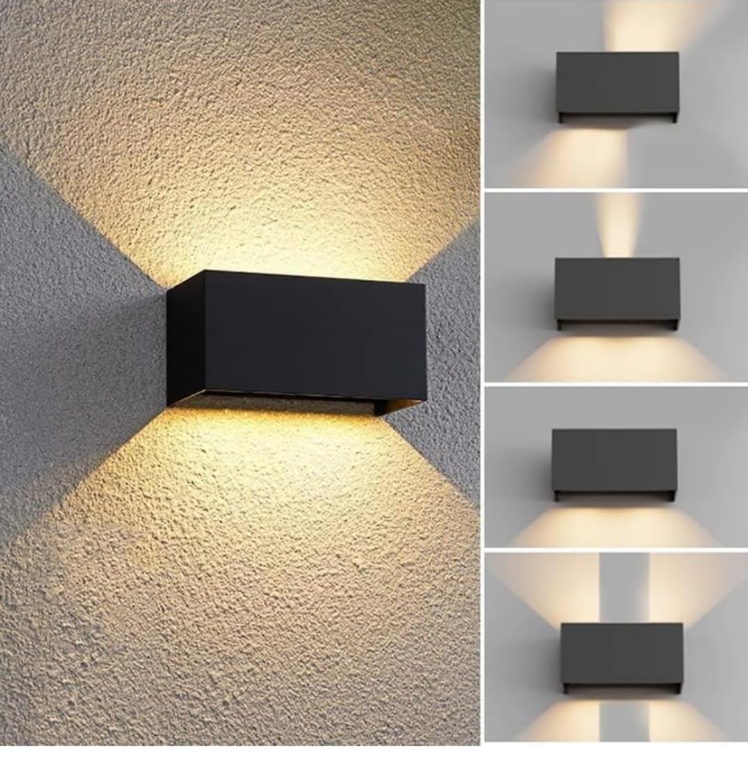 Applique LED da Esterno e Interno 24W, Fascio Luminoso Regolabile, 2000 Lumen, IP65 Impermeabile, Lampada da Parete in Alluminio, per Giardino, Balcone, Terrazza (Nero - Luce Fredda 6500K)