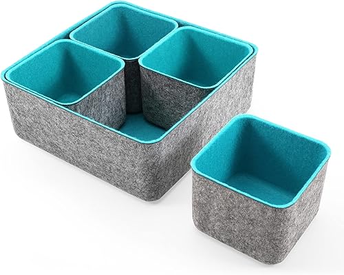 Welaxy Organizadores de cajones de oficina de fieltro, contenedores profundos, organizador de fieltro para almacenamiento, cajones divisores, cajas