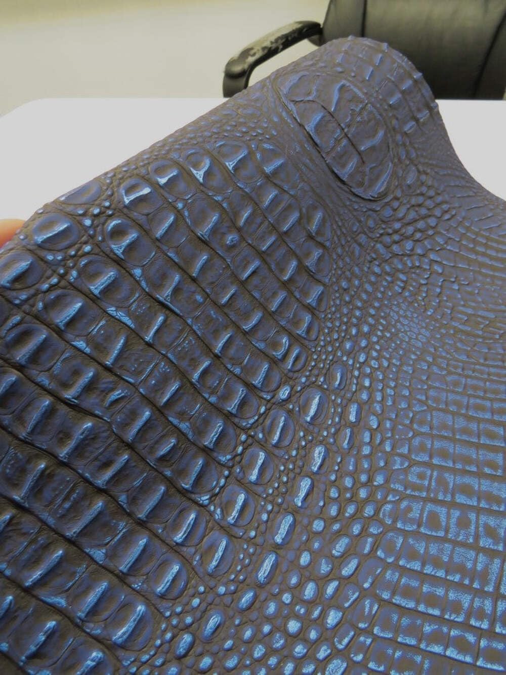 Metallic Caiman Gator Vinyl Fabric (Navy/Blue, Cut by The Yard)