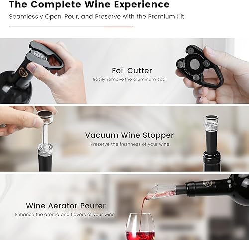 Miniatura 4 de Flauno Abridor de vino eléctrico recargable, abridor automático de sacacorchos de botella de vino con cortador de lámina, tapón de vino al vacío,