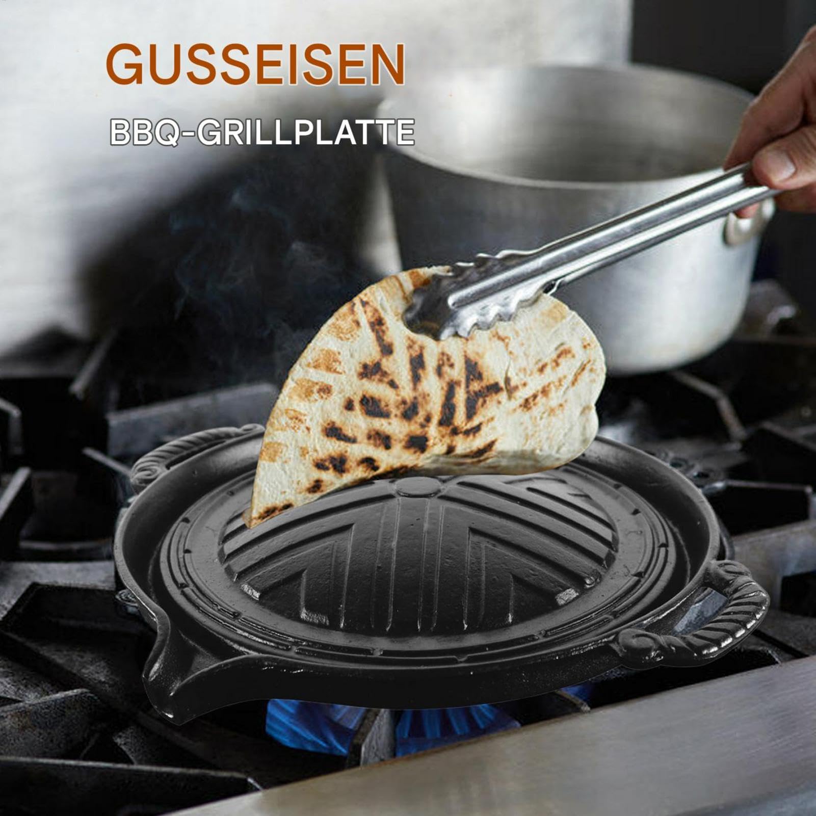 Żeliwna miska grillowa, żelazka z STEAK PAN DO Outdoor Grill | Grillowanie talerza smażenia nonstick, 11 -calowa okrągła griddle na do pomieszczenia lub zewnętrznego