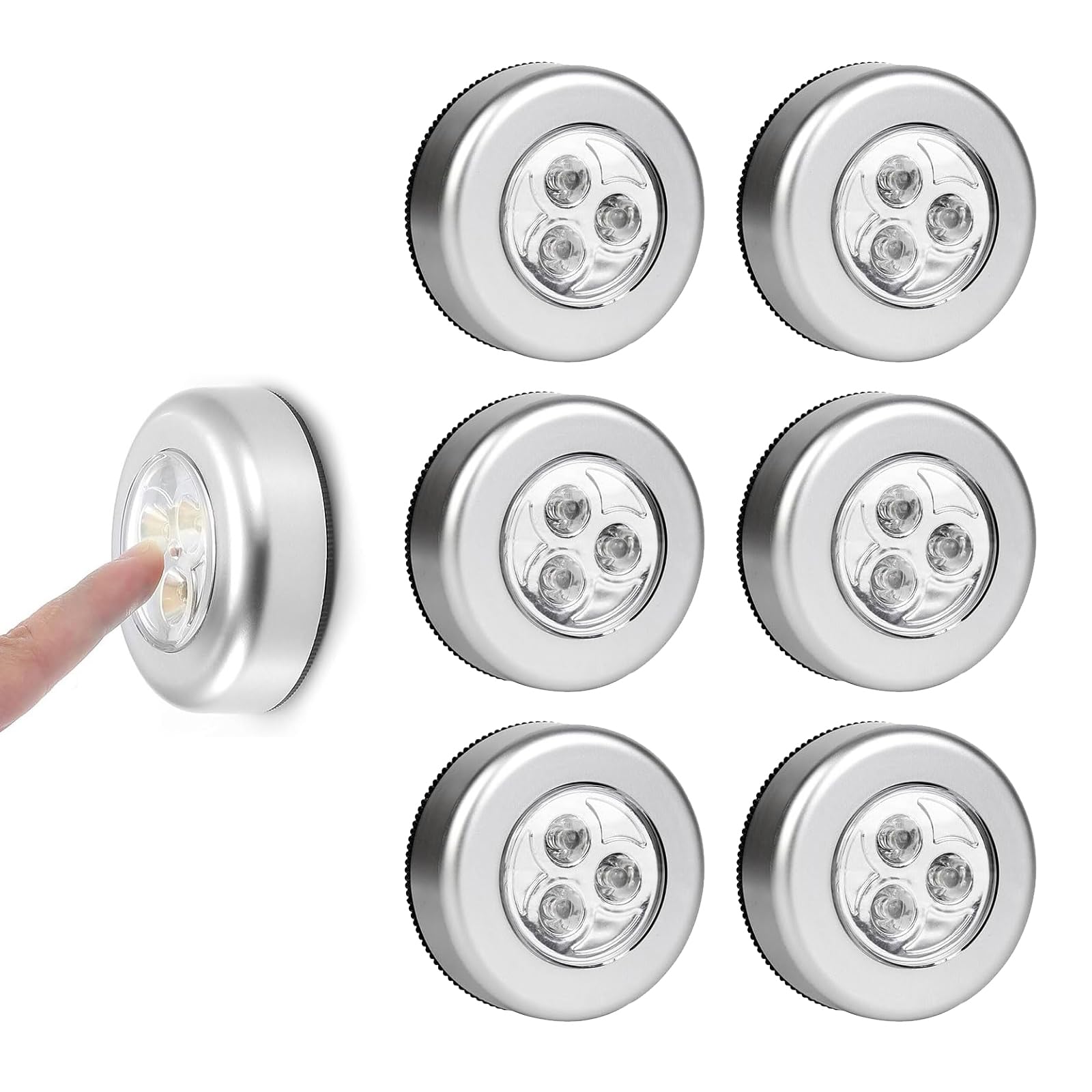 Comioke Push Lights - 6 PCS Stick On Wall Lights, Battery Powered LED Spot, 6 Pack Wireless Night Light Stick-on Push Lamp for Closets, for Car, Kitchen, Stairs, Storage Rooms