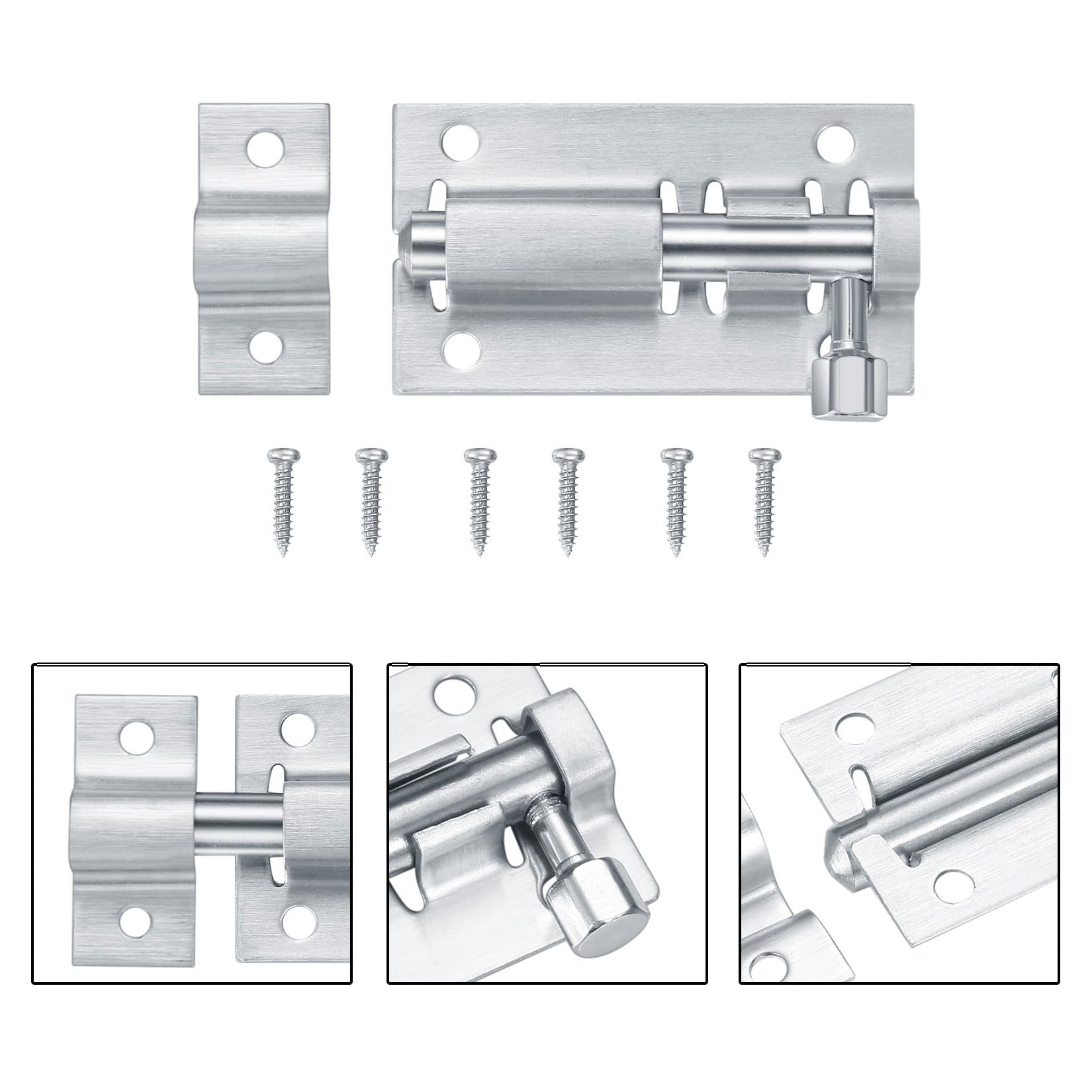4 Pcs Door Bolt Lock Latch, 3 Inch Stainless Steel Heavy Duty Barrel Sliding Latch Lock - Image 3