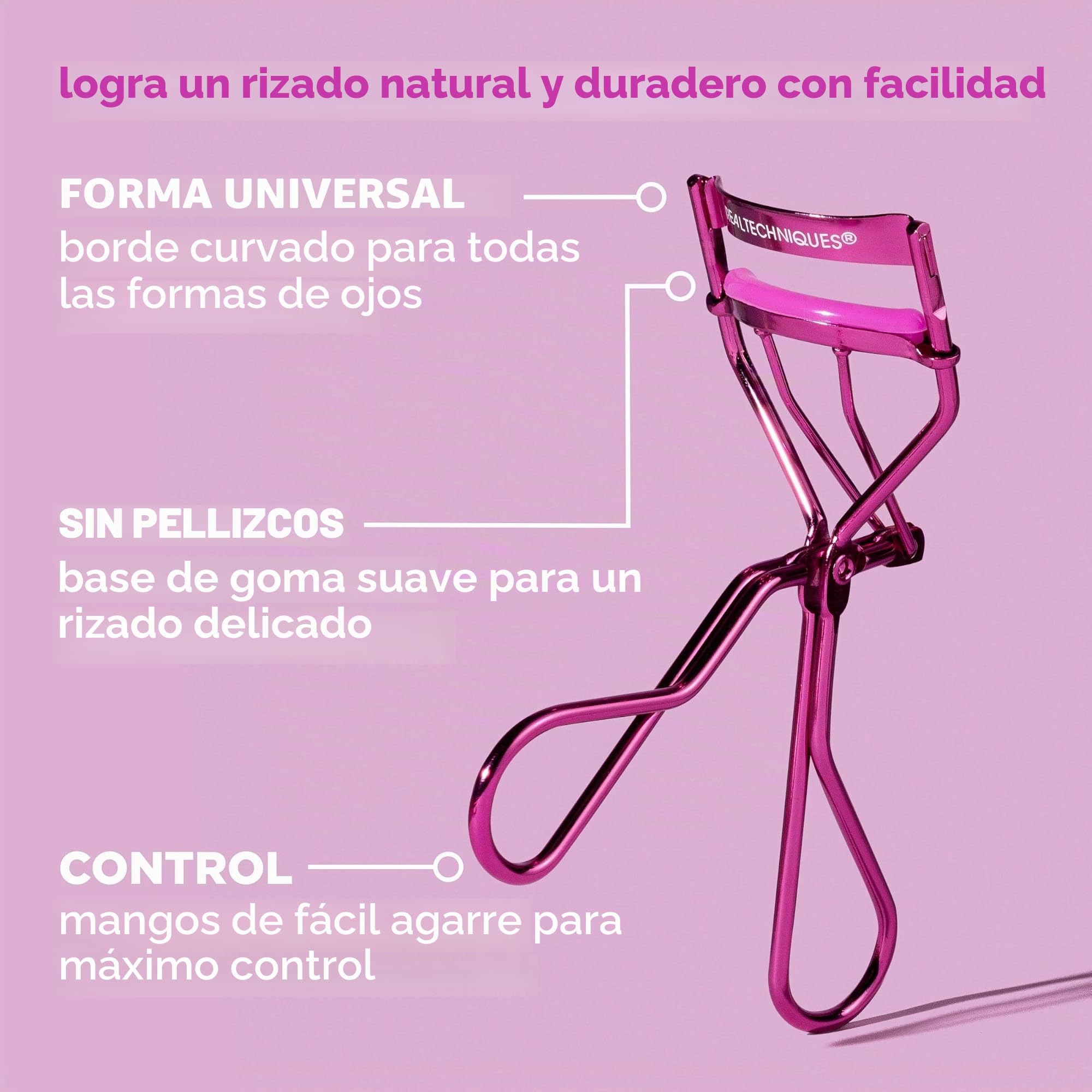 Real Techniques Miracle – Rizador compacto para pestañas con diseño ergonómico, uso con máscara para mayor volumen, herramienta suave para levantar pestañas