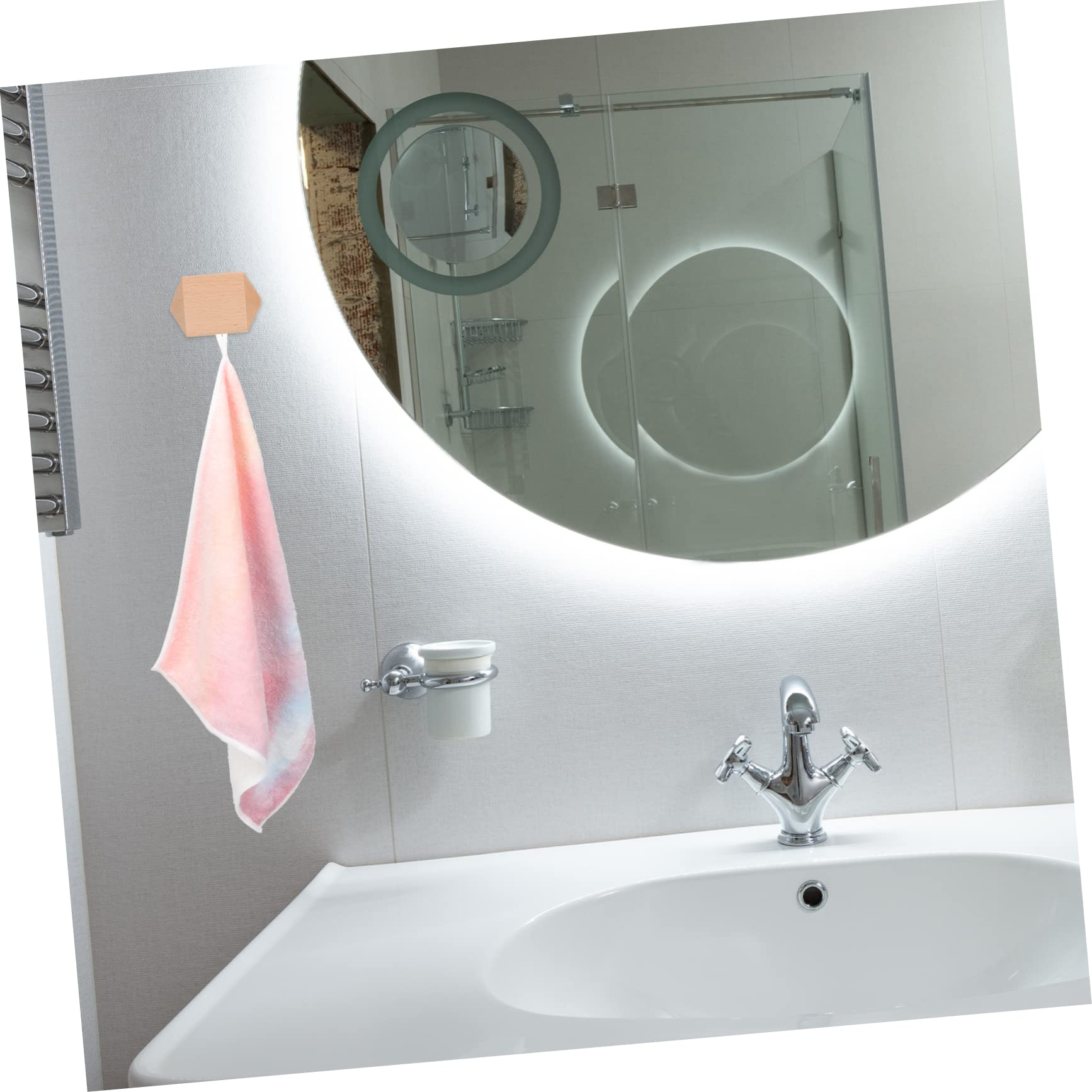 Happyyami Elegant Wooden Coat Hangers Set of Punch-in Hooks Simple Design for Home Office Key Hook