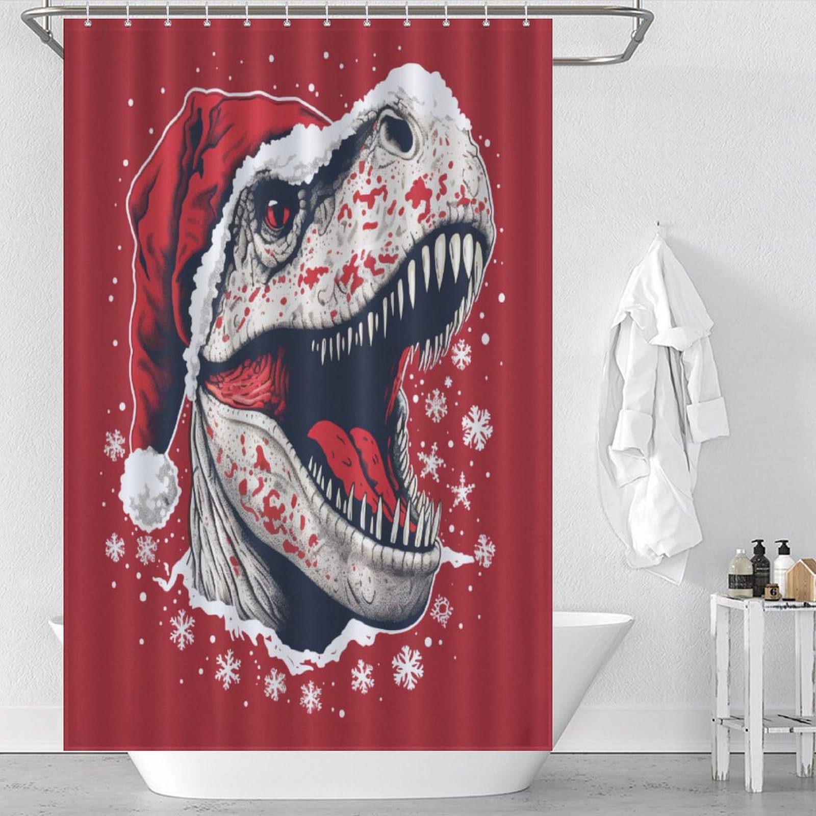 Rideau de douche de Noël dinosaure en polyester 122x183 cm