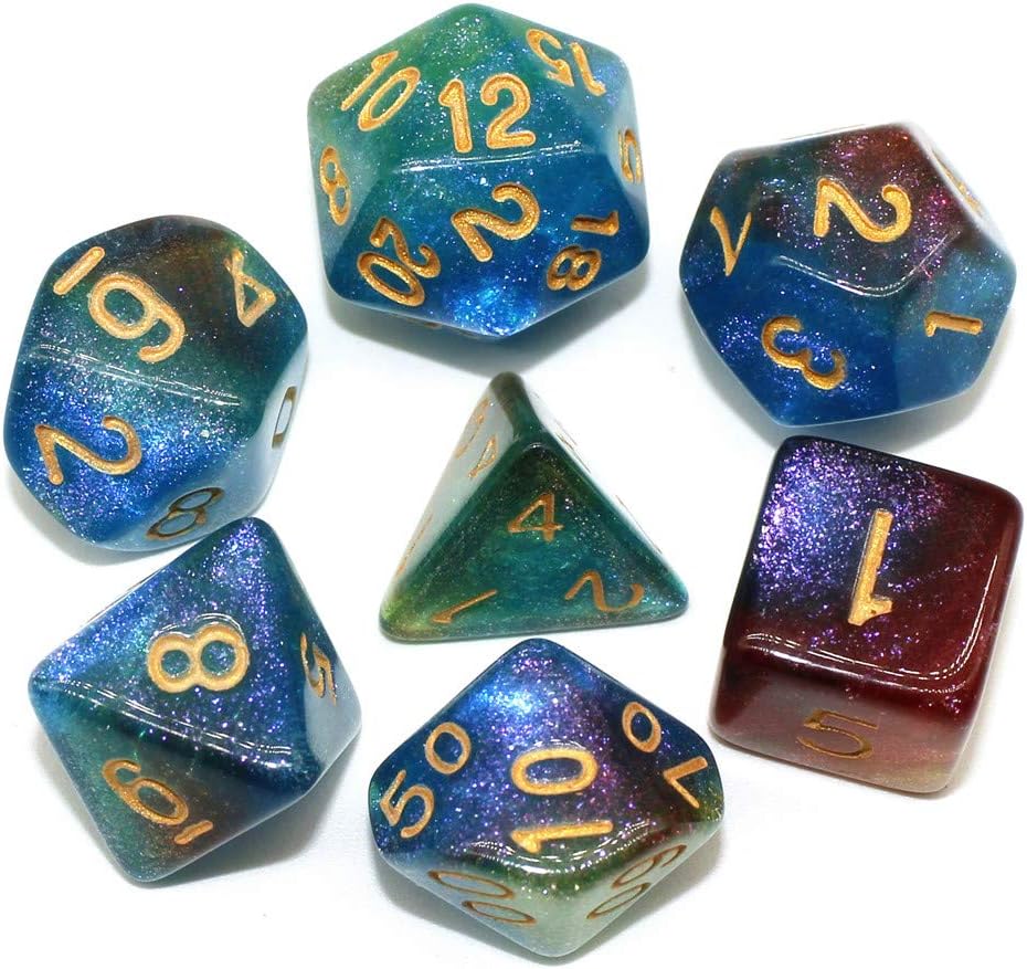 HDDICE DND RPG Polyhedral Dice Set for Dungeons and Dragons D&D Pathfinder Role Playing Games Blue Green Purple Glitter Dice…