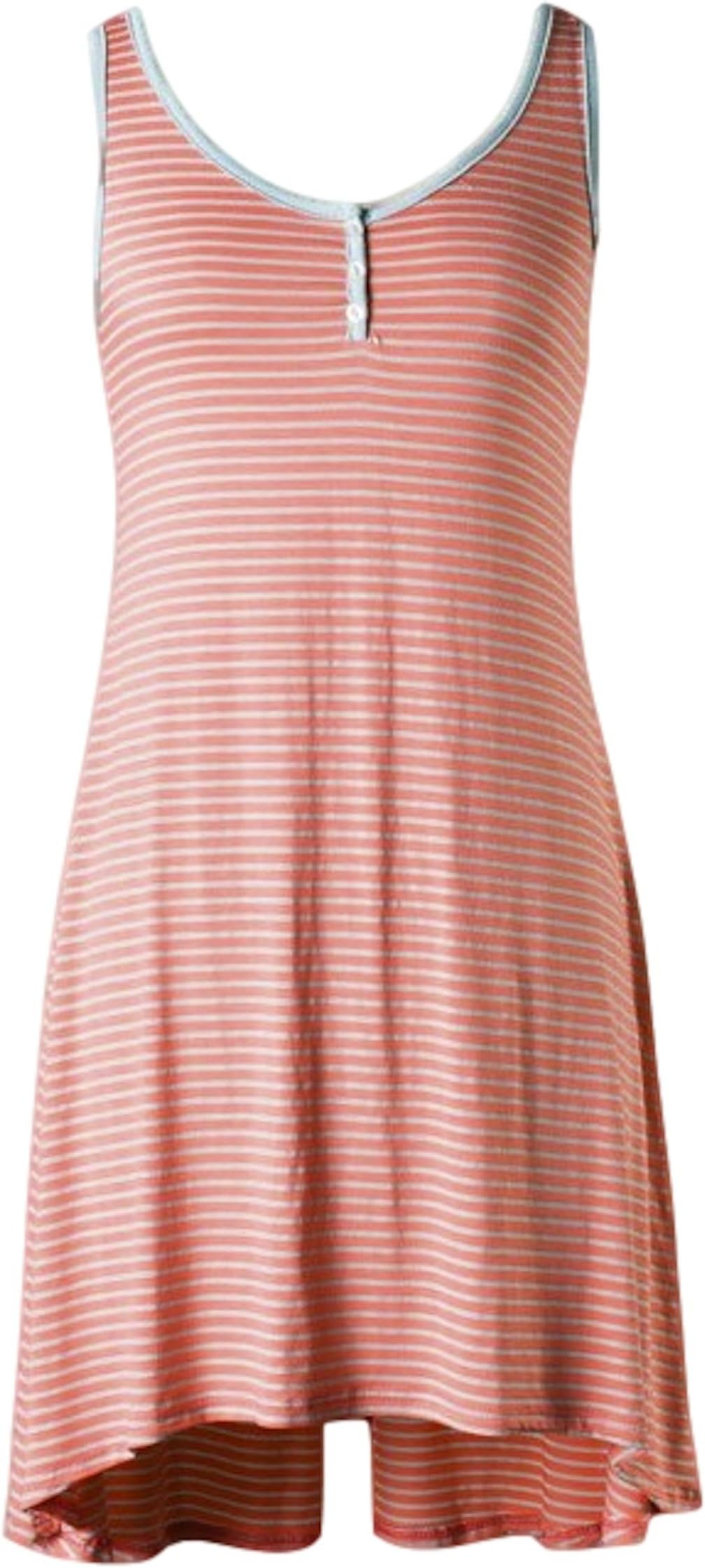 Loila Neon Peach/Baby Blue Striped Easy Breezy Tank Dress Button Accents (Medium)