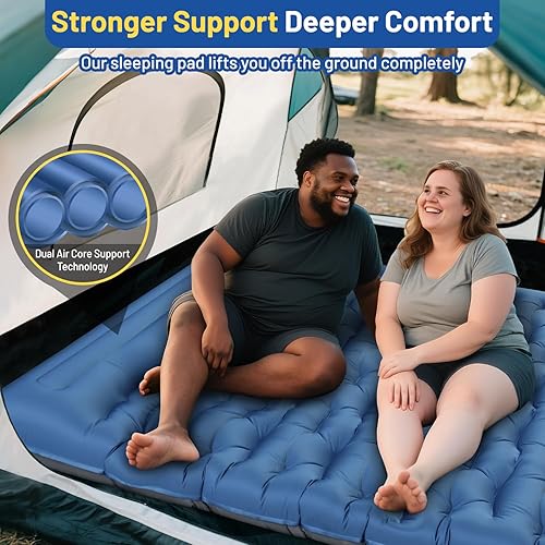 Miniatura 4 de Almohadilla de dormir doble, 6 pulgadas, extra gruesa, portátil, con almohadas y bomba de pie integrada, alfombrilla de campamento ultraligera para
