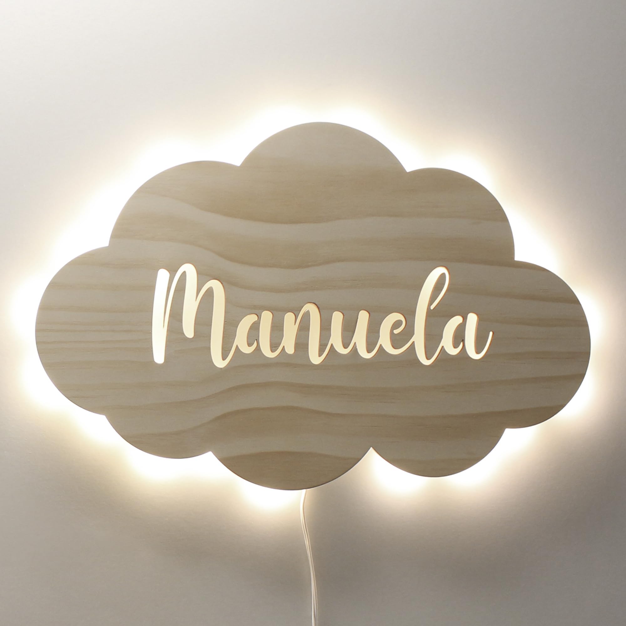 Dehome - Lámpara de Pared Infantil Personalizada LED - Diseño de Globo Nube Estrella Sol - Luz Nocturna de Madera para Bebés y Niños - Regalo Original y Decoración para Habitación Infantil (Nube)