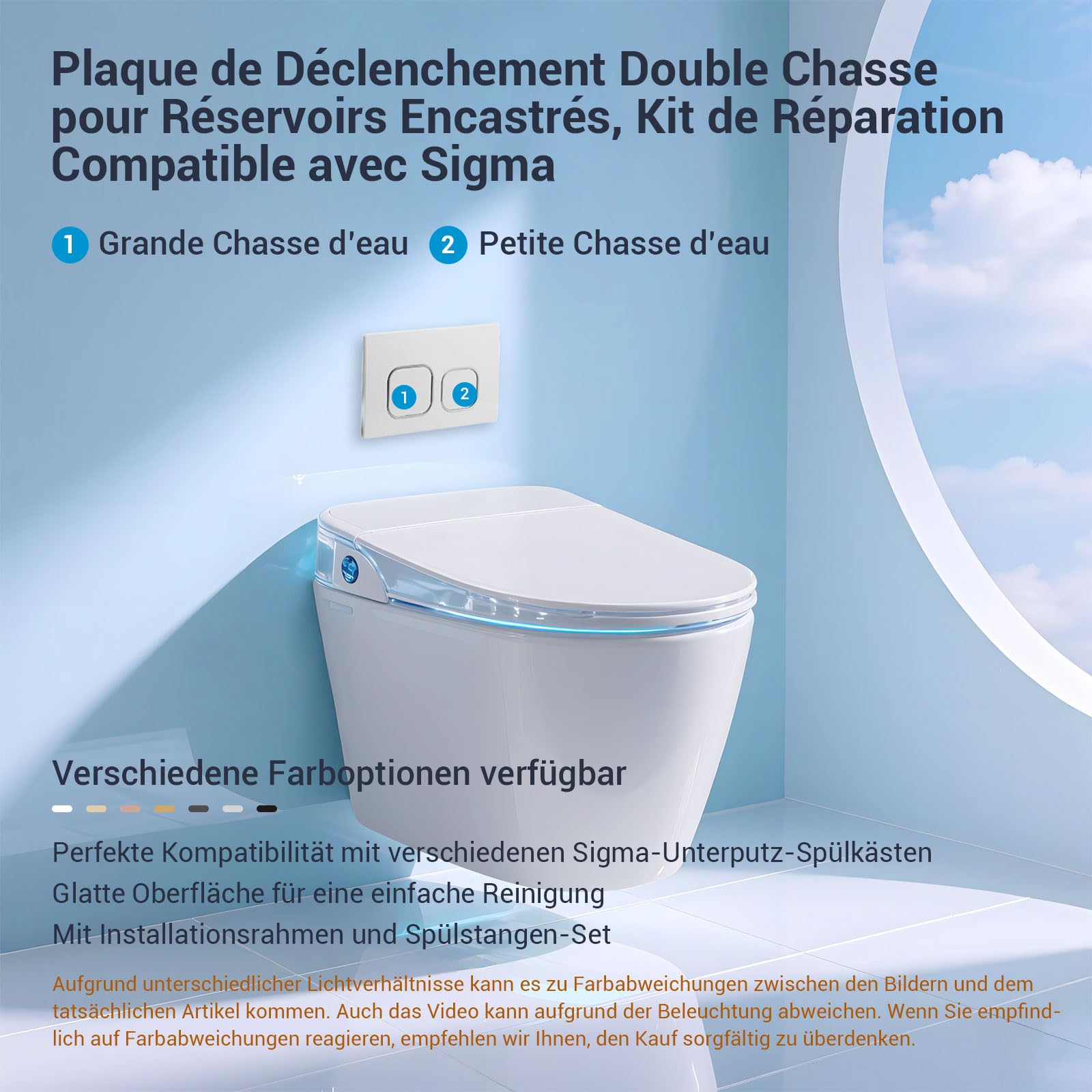 Plaque de Commande WC, Compatible avec Geberit Sigma, UP300&UP320, Dimensions 243×162 mm, Équipée d'un Set de Leviers de Chasse et d'un Cadre d'Installation.(Blanc & Chrome)