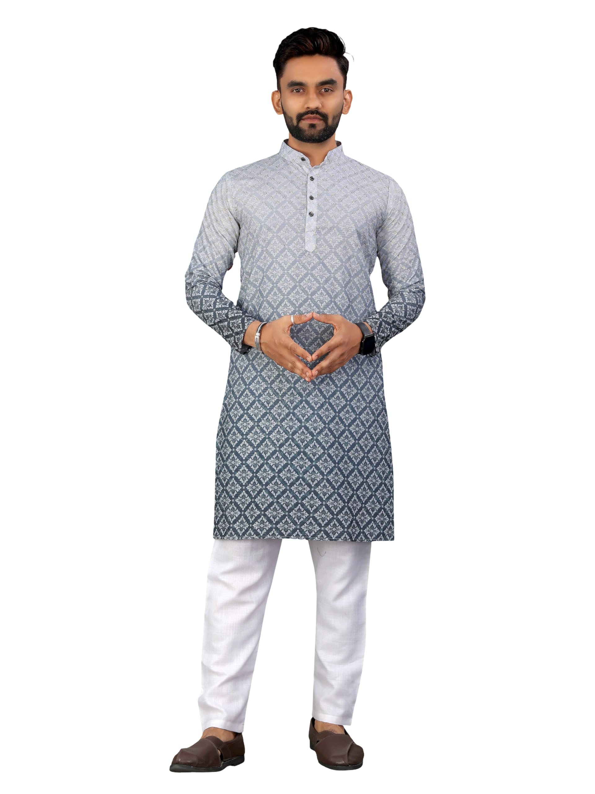 Geometric Printed Kurta for Men|Rayon Full Sleeves Designer Kurta with Crochet Work & Mandarin Collar | Ethnic Wear for Wedding, Haldi, Sangeet & Reception-picture-51