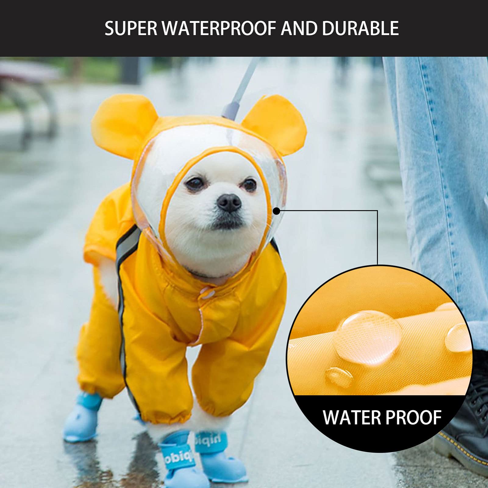 Zerodeko 3pièces Manteau De Pluie pour Chien Étanche à Capuche Design Abeille Vêtement Stylé pour Petits Et Moyens Chiens pour Jours De Pluie