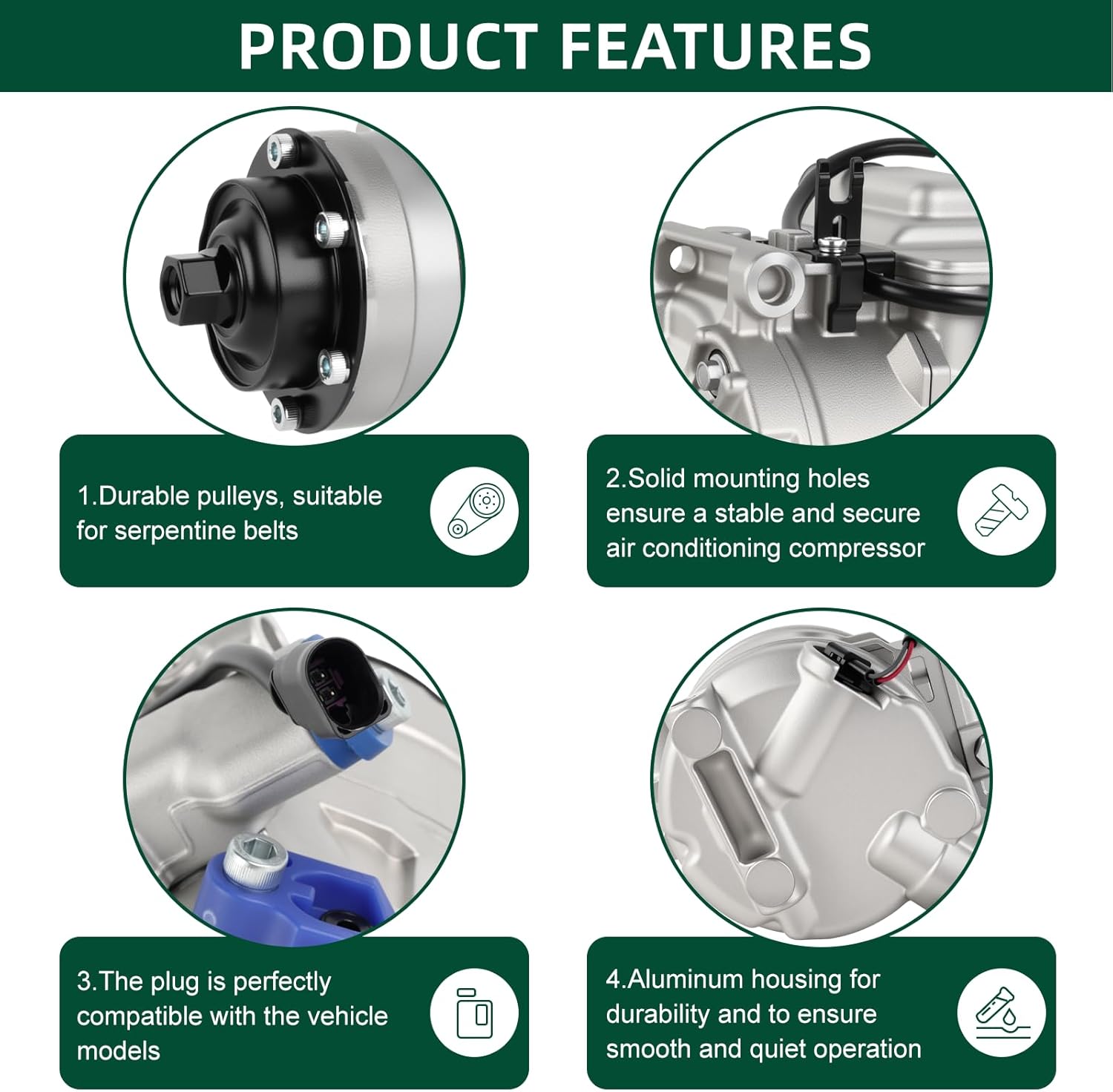 420260805A AC Compressor Compatible with AUDI A4 Q7, A6, A6 Quattro, A8 Quattro, Allroad Quattro, R8, RS4, RS5, S4, S5, S6, S8, 2008-2009 VW Volkswagen Touareg