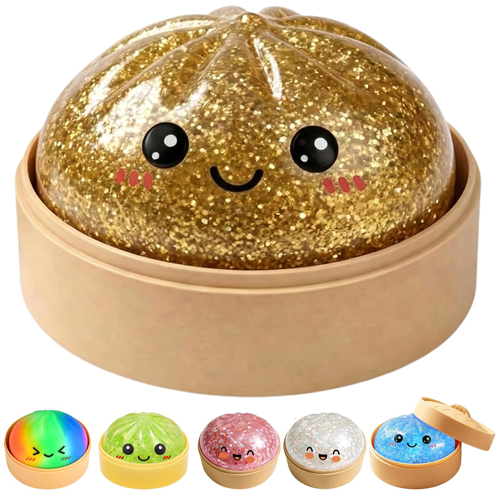 Dumpling Stress Balls, Squishy Stress Ball, Stress Fidget Sensory Toys with Steamer, Soft Autism Stress Relief Anxiety Relief Fidget Toys,Suitable for Adults and teenagers, 8.5*8.5*5CM (bronze) — image 1