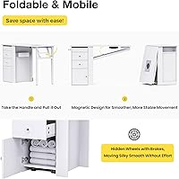 Vista 5 de Foldable Nail Table with Dust Collector, Manicure Desk for Nail Tech, with LED Lamp, Wrist Rest, Rolling Nail Table for Salon, Home Beauty Blanco