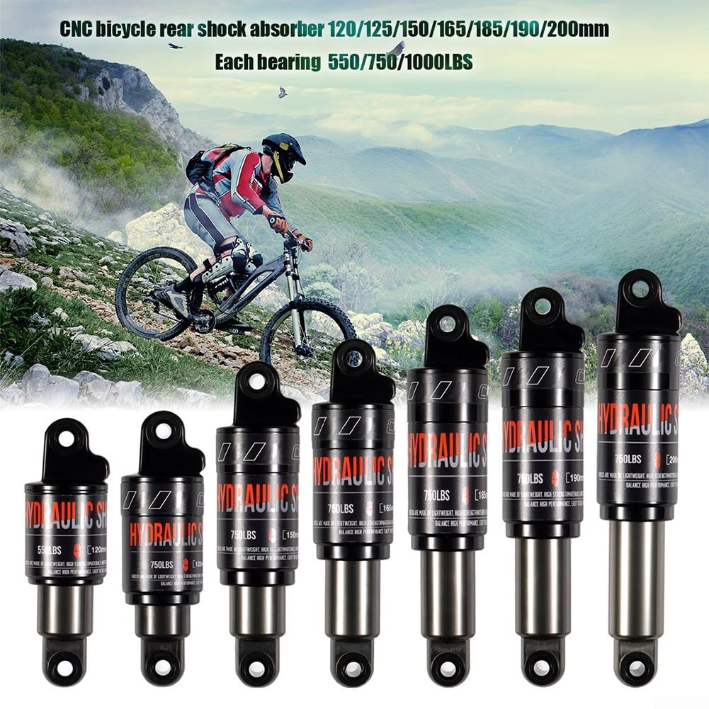 Verrouillage de l'amortisseur arrière de vélo, amortisseur en alliage d'aluminium avec structure à ressort à huile, disponible en longueurs de 125 mm à 200 mm, et design léger (185 mm-750)