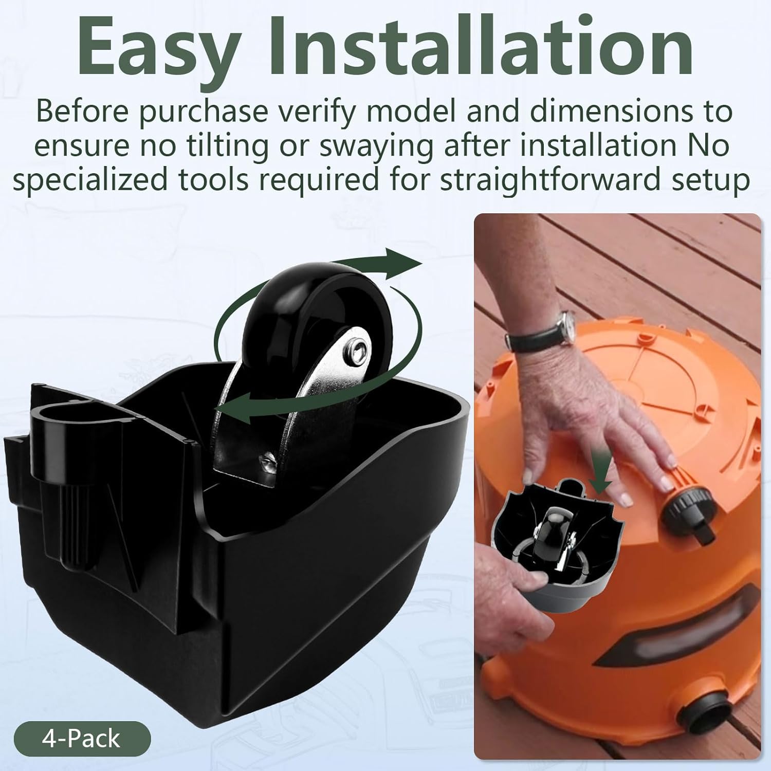 12388 Foot Caster & 12293 Caster Wheel Kit Compatible with Ridgid 6 & 16 Gal Wet/Dry Vacuum, Vacuum Casters Wheel Plate-Casters (4 Pack)