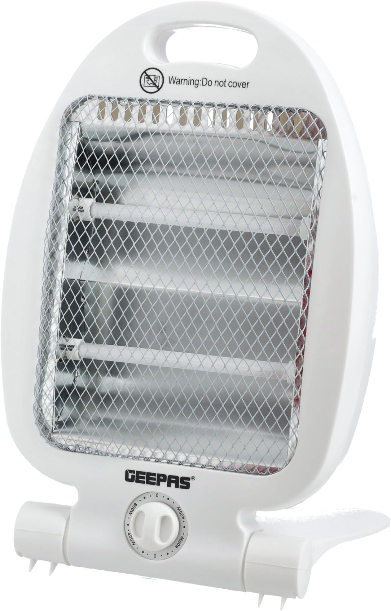 Geepas Quartz Heater Adjustable Thermostat Instant Heating Automatic Tip Over Protection Light Weight With Fold Away Stand 800 W GQH28521 White