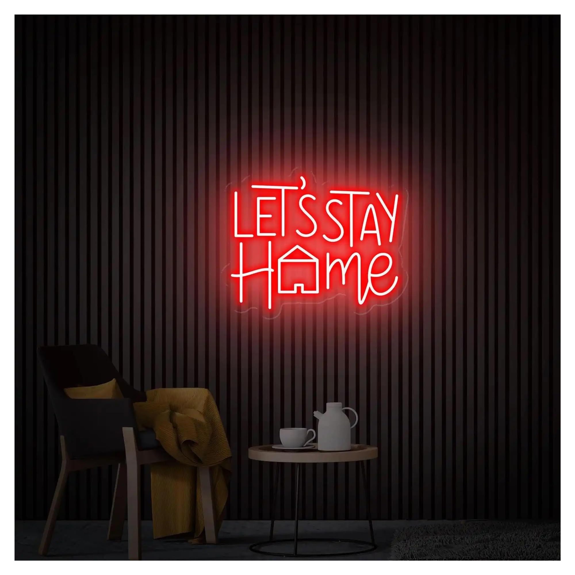 Shouxi C Sign Lamp Let's Stay Home Neon Sign For Bedroom Game Room Living Room Art Aestheti Wall Hanging 25.5Cmx38.1cm(C)