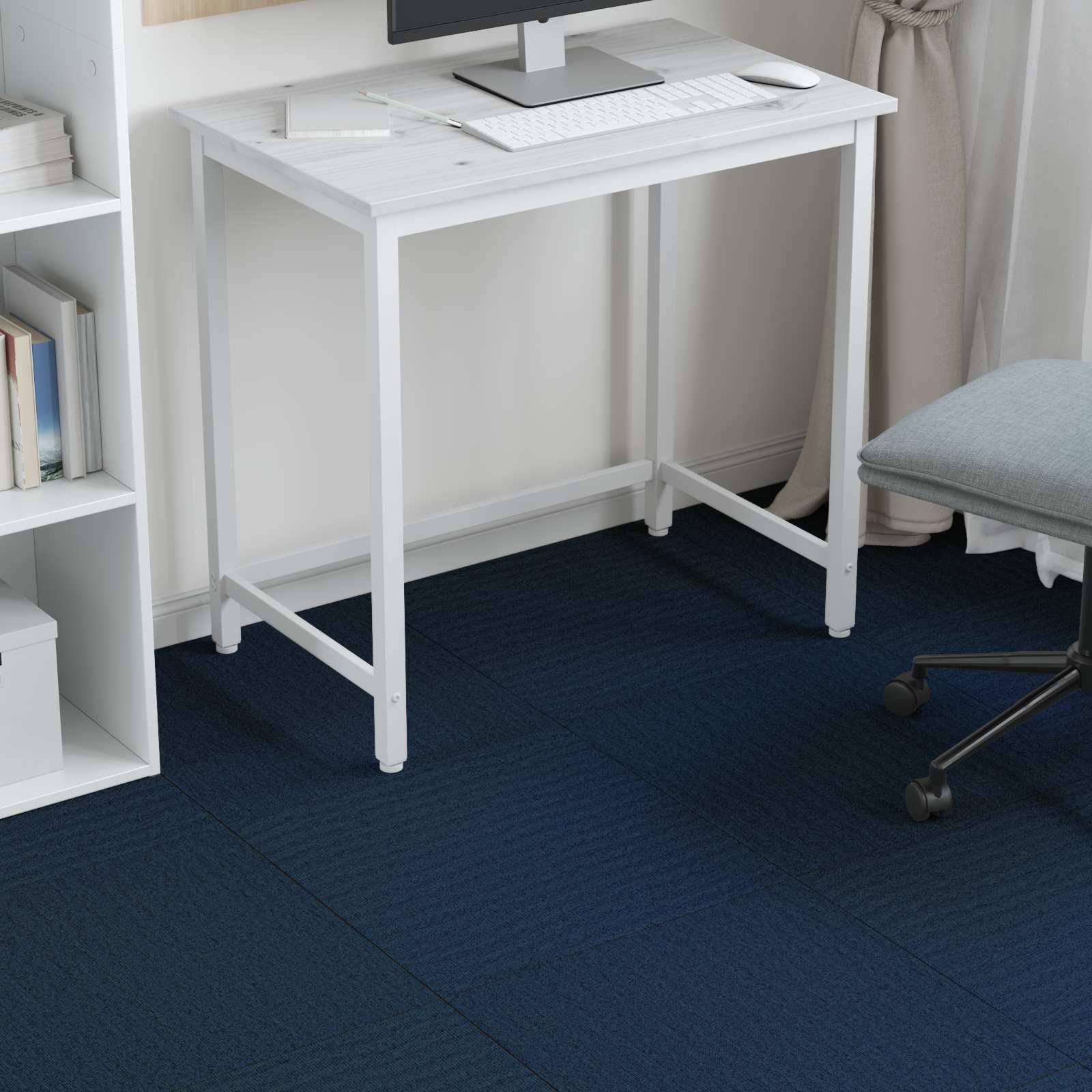 Teppichfliese Blau 50 x 50 cm 20 Stück PP und Bitumen Bodenbelag mit Tritt Schalldämmung, selbstklebend, vielseitig für Wohnzimmer Schlafzimmer Laminat Parkett Vinyl Fliesen