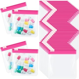 48 Pieces Pill Pouch Bags Zippered Pill Pouch Set Reusable Translucent Medicine Organizer Self Sealing Medicine Bag Travel Plastic Pill Bags with Slide Lock Pill Baggies (Pink)