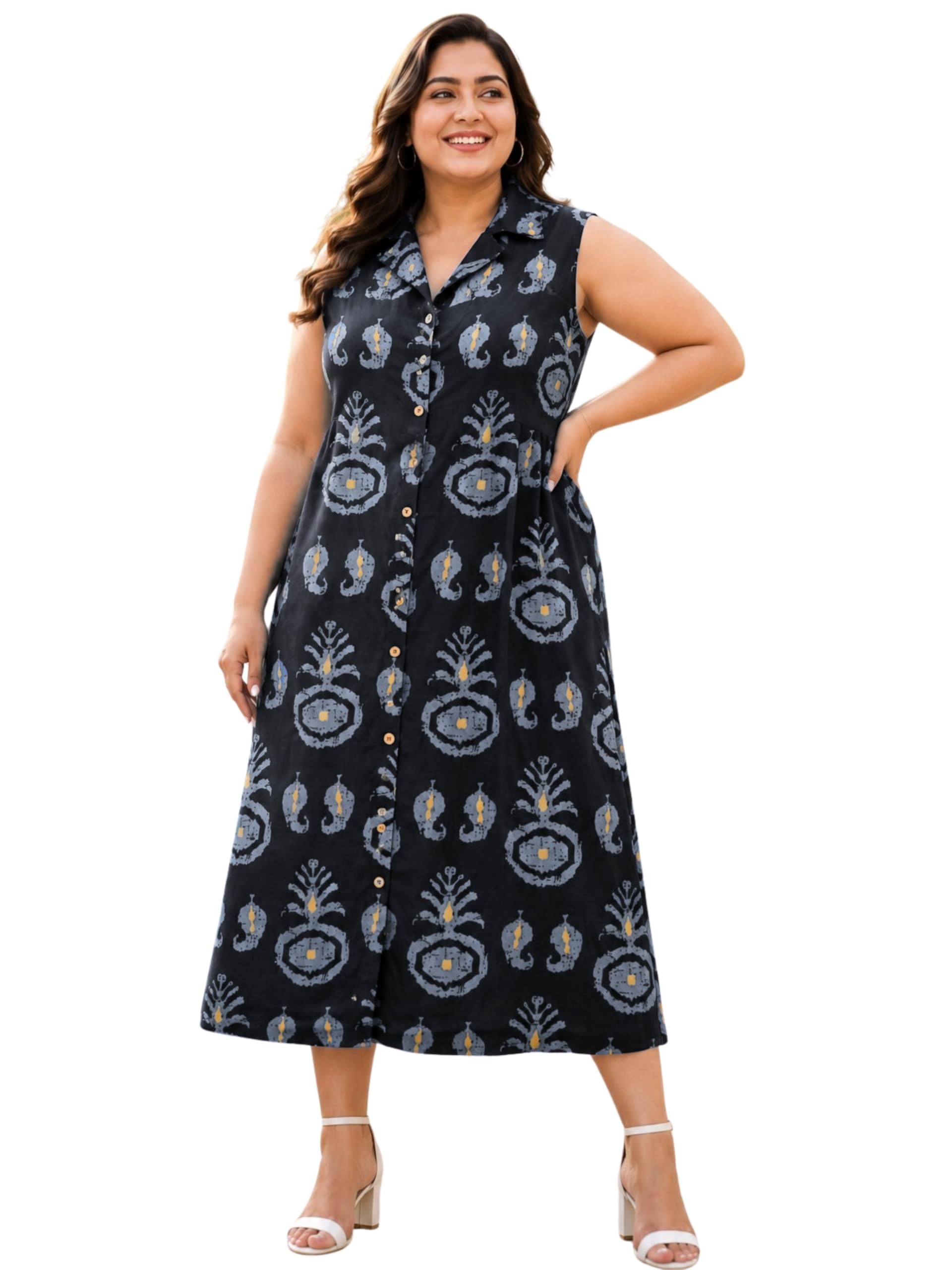 indietoga Women Plus Size Printed Cotton Midi A-line Dress (XL to 7XL)-picture-37