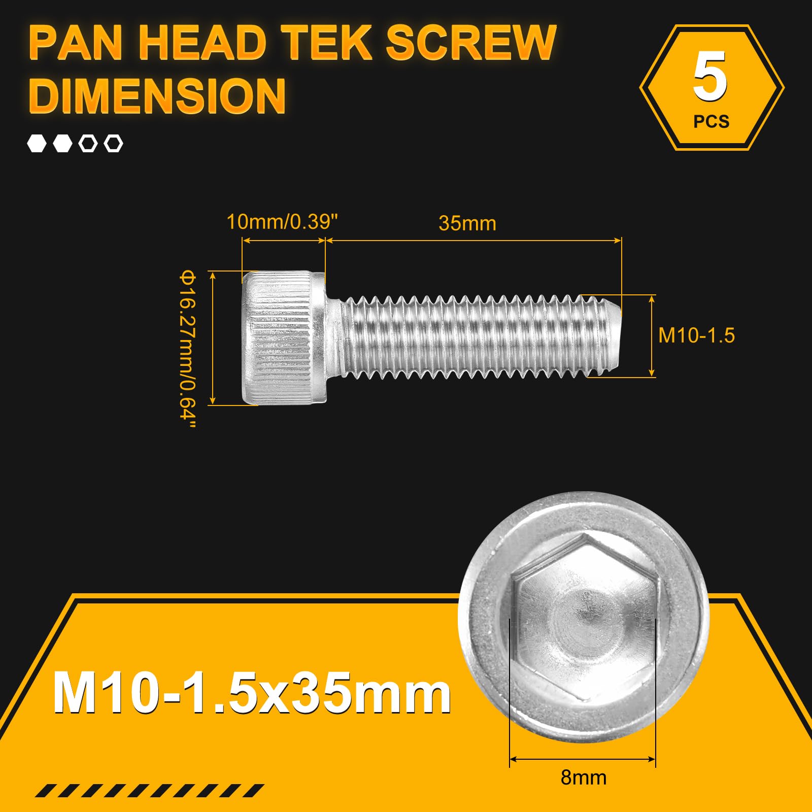 DTGN M10-1.5x35 Socket Head Cap Screws Bolts, 5Pack, Good for Road Bicycle Mountain Bike, Auto, Motorcycle - Image 2