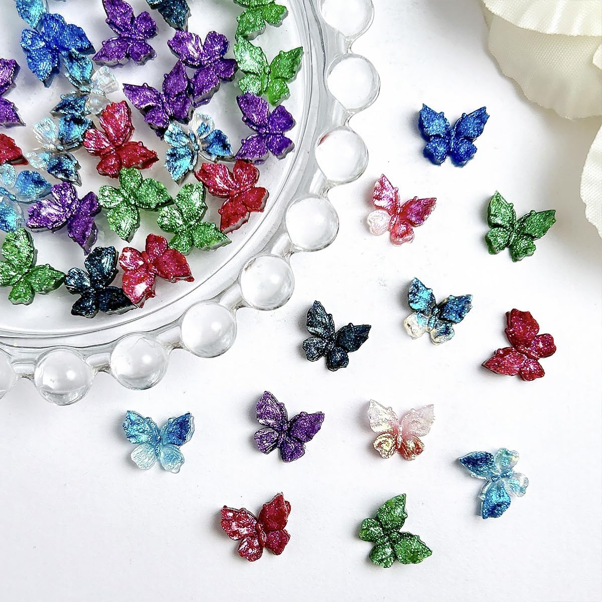 60Pcs Glow in The Dark Butterfly Nail Charms 3D Mix Colorful Butterfly Nail Rhinestones Resin Design Glitter Laser Butterfly Nail Gems Shiny Spring Summer Nails Jewelry Accessories for Women Manicure