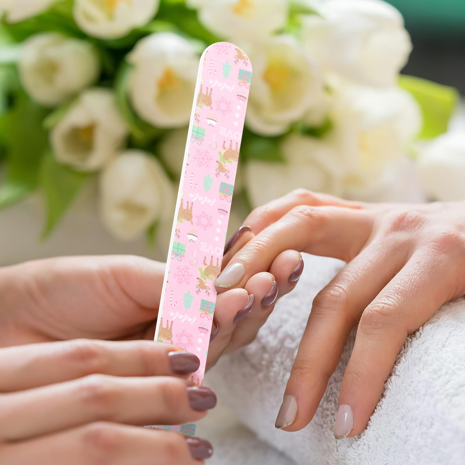 12 Piezas Limas de Uñas Navideñas Diseño Temático, Tabla de Esmeril para Pulir y Remover Pegamento, Adecuado para Uso en Casa y Uñas Naturales o Postizas Varios estilos