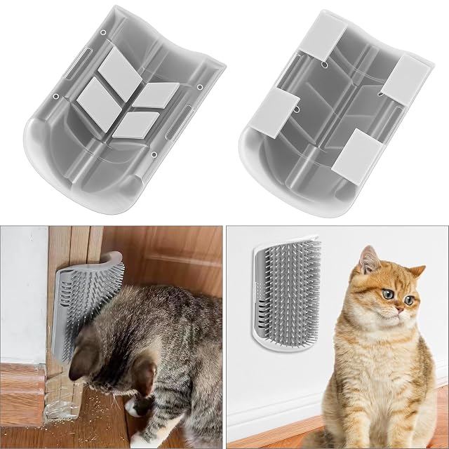 Foto 2 de 8 de QWORK® 4 Pz Masajeador para Gatos, Cepillo de Esquina para Gatos con Pelo Largo y Corto (Gris)
