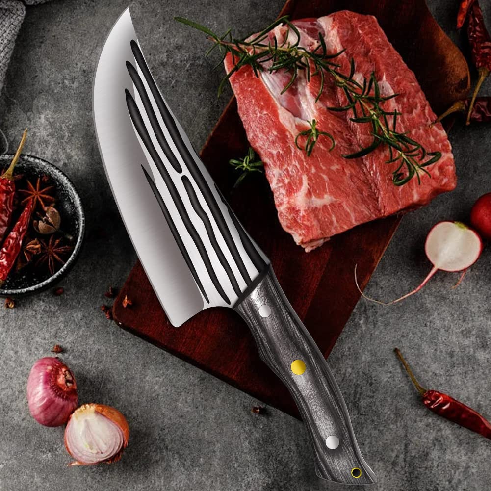 Home Safety Coltello da Macellaio, Coltello da Cucina Professionale 17cm per Disossare Forgiato a Mano per Carne Verdure Coltello per Grigliare all'aperto con Manico Ergonomico in Legno