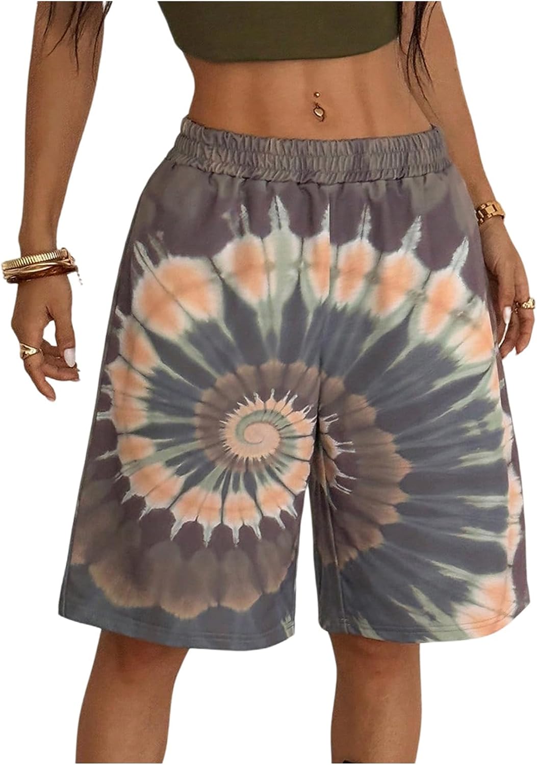 SOLY HUX Women's Summer Tie Dye Shorts Elastic Waist Wide Leg Loose Sports Bermuda Shorts Streetwear