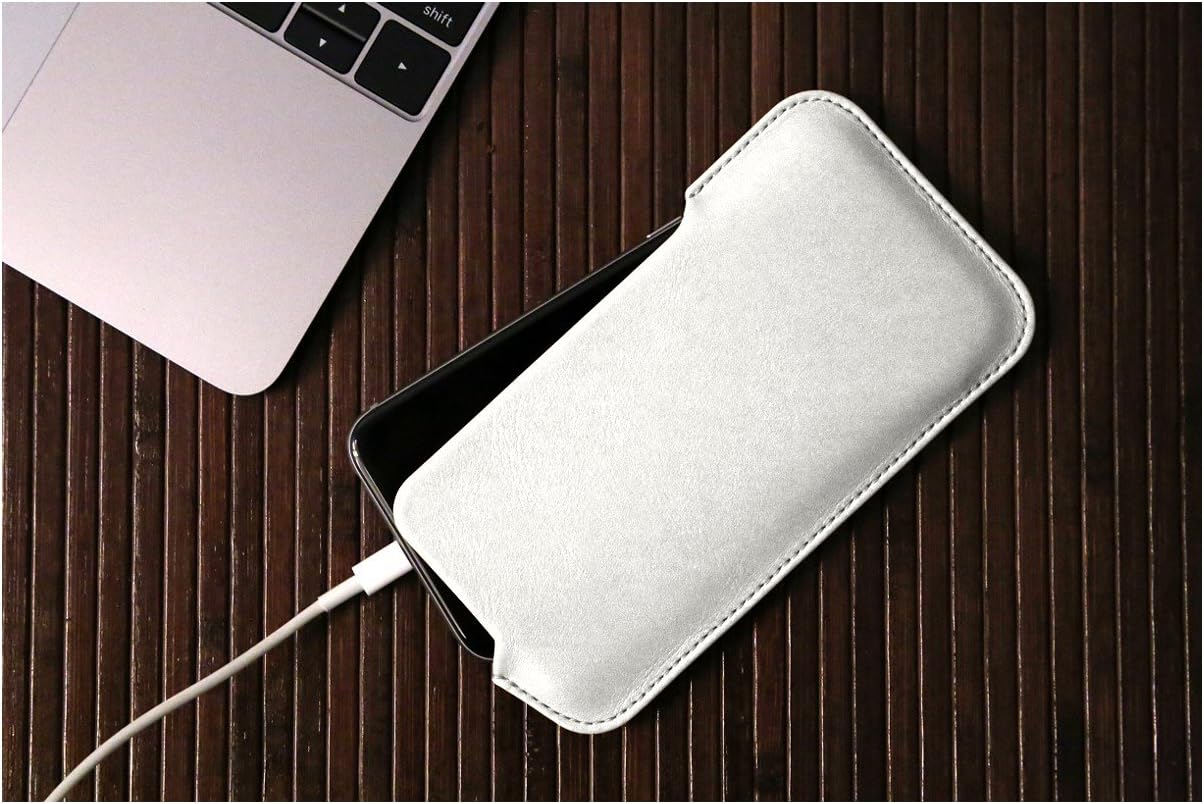 Crazy Clearance Lucrin - Leather Pouch Cover Compatible with iPhone 11 Pro Max/iPhone Xs Max/iPhone 8 Plus and Wireless Charging - White - Genuine Leather