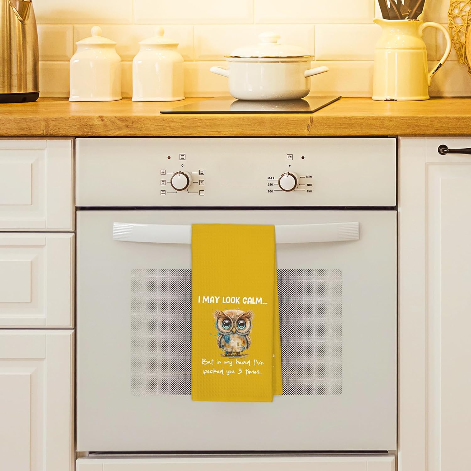Funny Yellow Owl Kitchen Towels, Owl Decor Dish Hand Tea Towels image 3