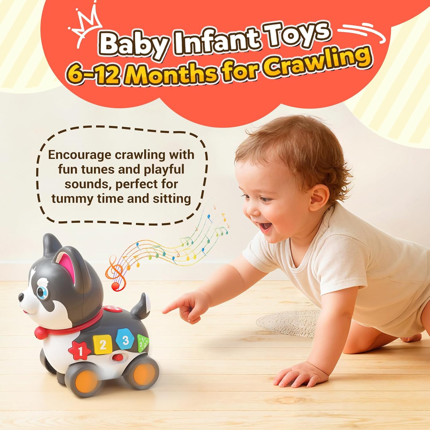 Baby Toys for 6-12-18 Month, 3-in-1 Musical Puppy Toy, Crawling & Walking Toys for 1 Year Old Boy Girl Gifts, Bilingual Learning Educational for 7 8 9 10 Months Developmental Toy
